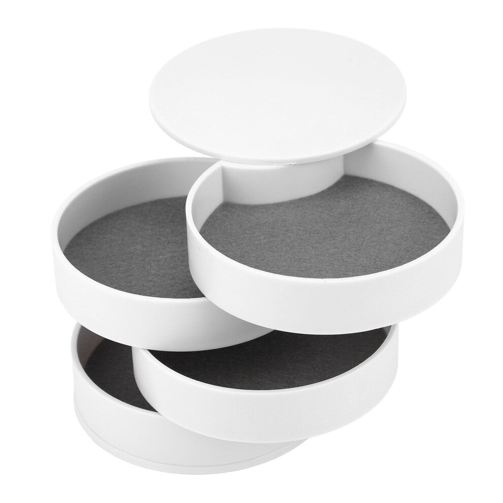 Rotatable Jewelry Organizer 4 Layers 360 Degree Rotation Dustproof Round Jewelry Box with Lid for Office Household White