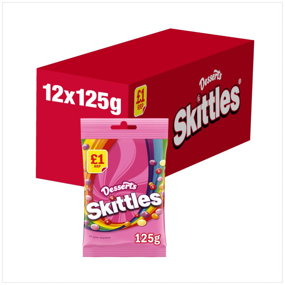 Skittles Vegan Sweets Dessert Flavoured Treat Bag 125g (Pack of 12)