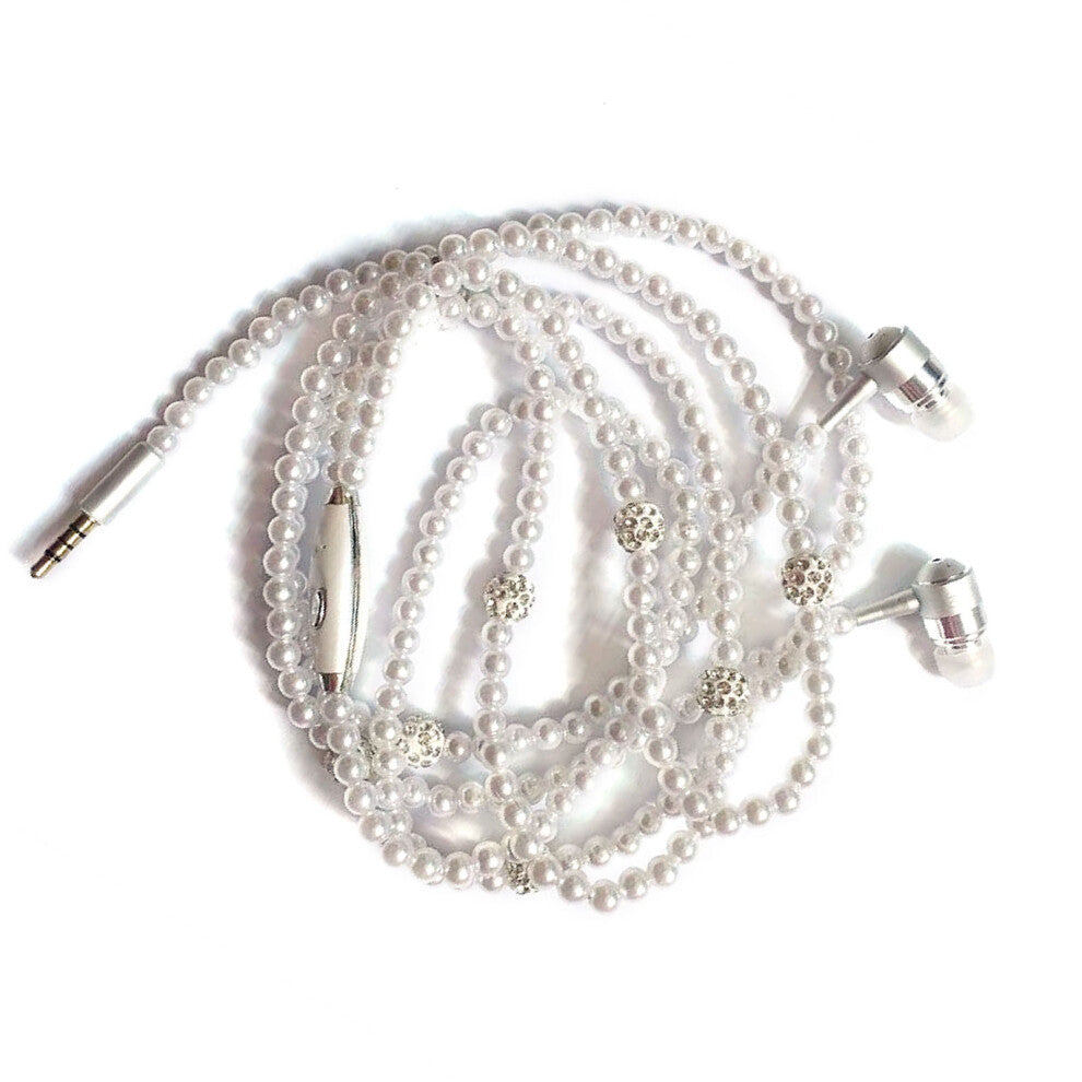 Jewelry Pearl Necklace Stereo Earphones with Microphone 3.5mm In-ear Headphone Wired Headset Earbuds for Phone Girls