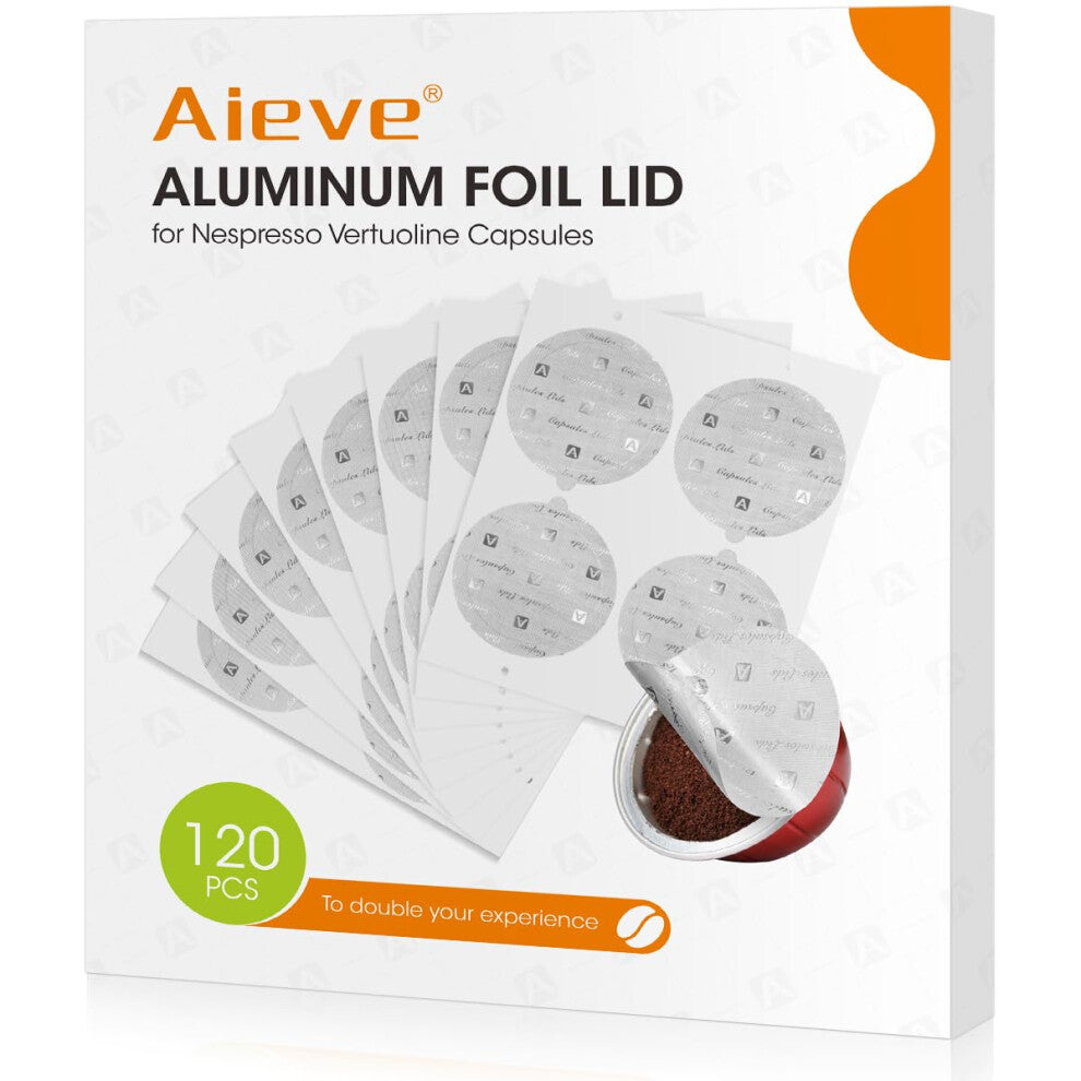 Aieve Aluminum Foil Seal Lids for Nespresso Vertuo Pods, Coffee Pod Foil Lids Compatible with Nespresso Vertuo Capsules Refillable Capsule (120Pcs)