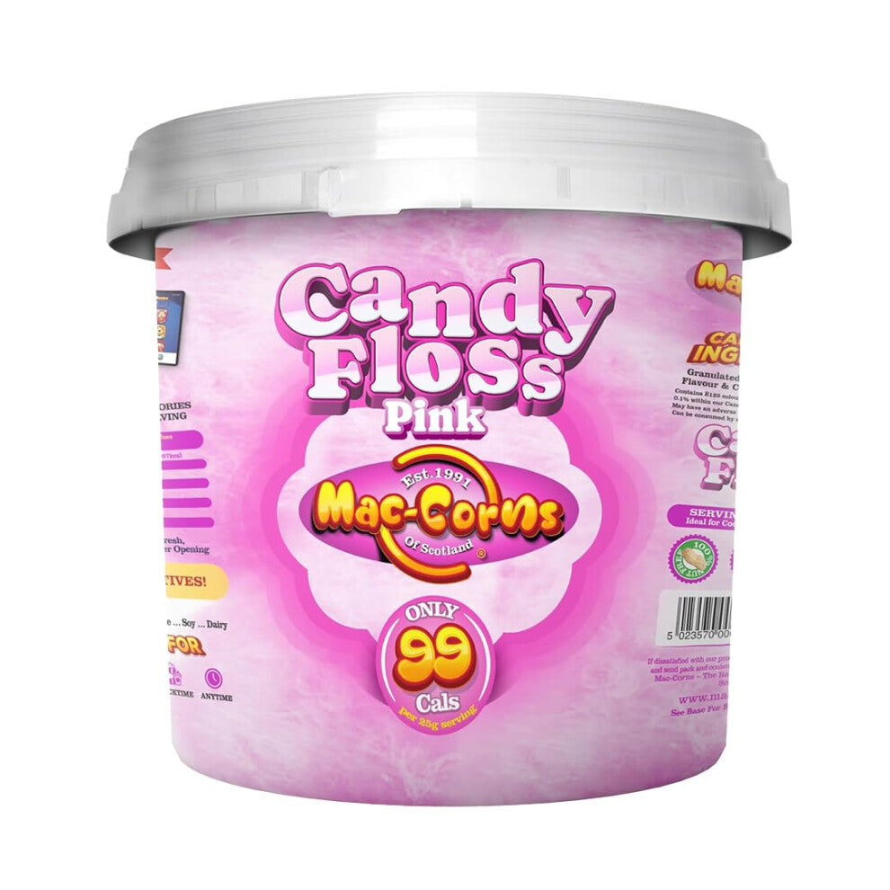 MacCorns Pink Cotton Candy Floss -10ltr Mega Bucket for Kids & Adults - Traditional Candy Floss Spun, Ideal for Cocktails, Desserts, and Party Garnish