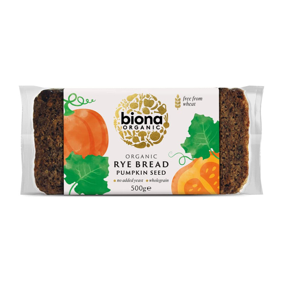 Biona Organic Rye Bread with Pumpkin Seed 500 g, Pack of 7- Free from Wheat, No Added Yeast - Wholegrain Rye Meal and Natural Sourdough - High in