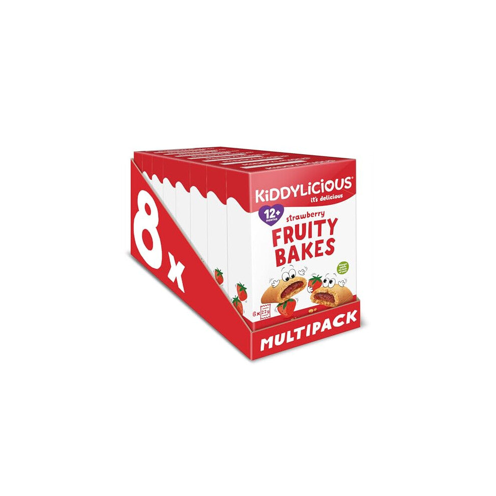 Kiddylicious Strawberry Fruity Bakes - Delicious Snacks for Kids with Real Fruit Centre - Suitable for 18+ Months - 8 Packs of 6 (48 Total)