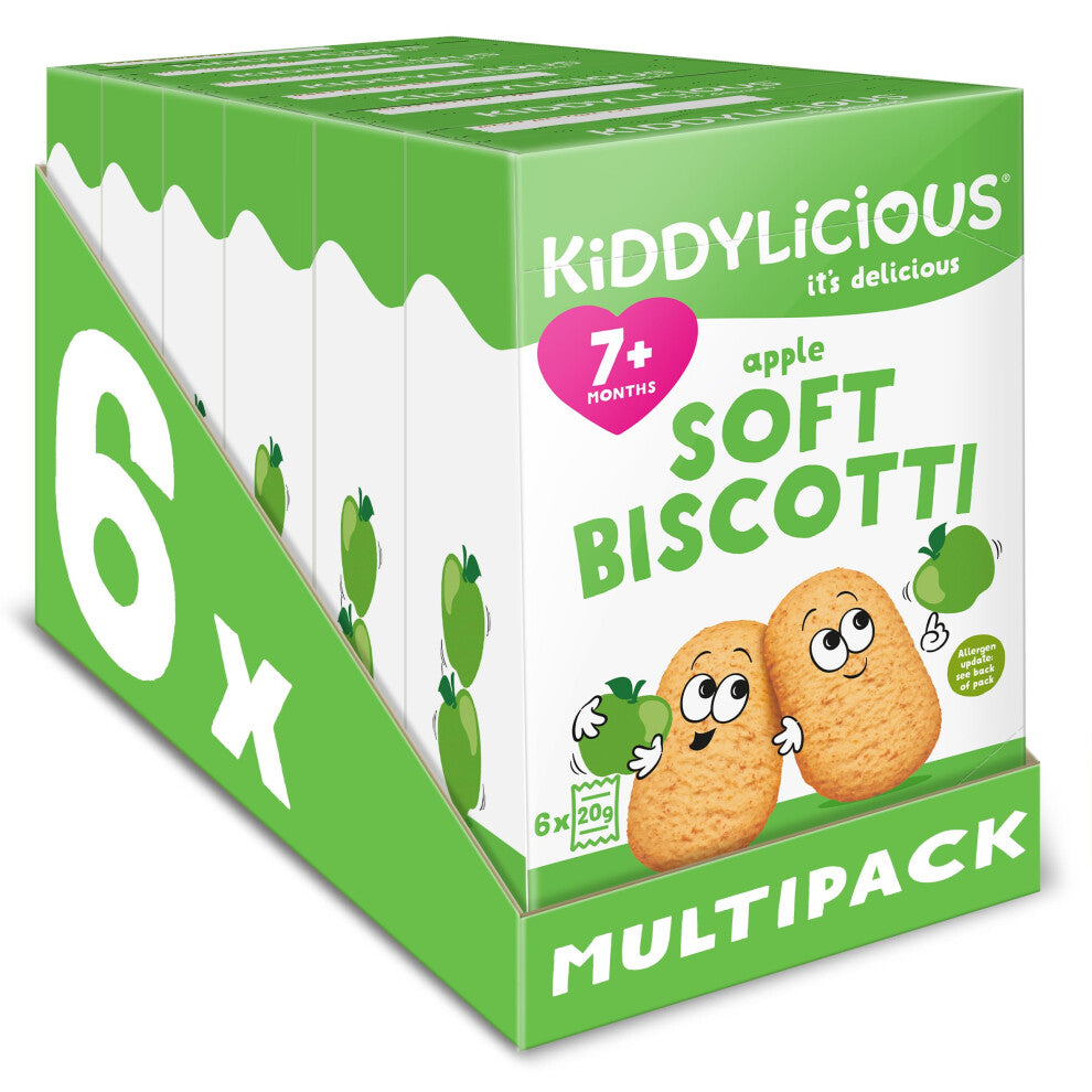 Kiddylicious Apple Biscotti - Yummy Baked Snacks for Kids - Suitable for 7+ Months - 6 Packs of 6 (36 Total)