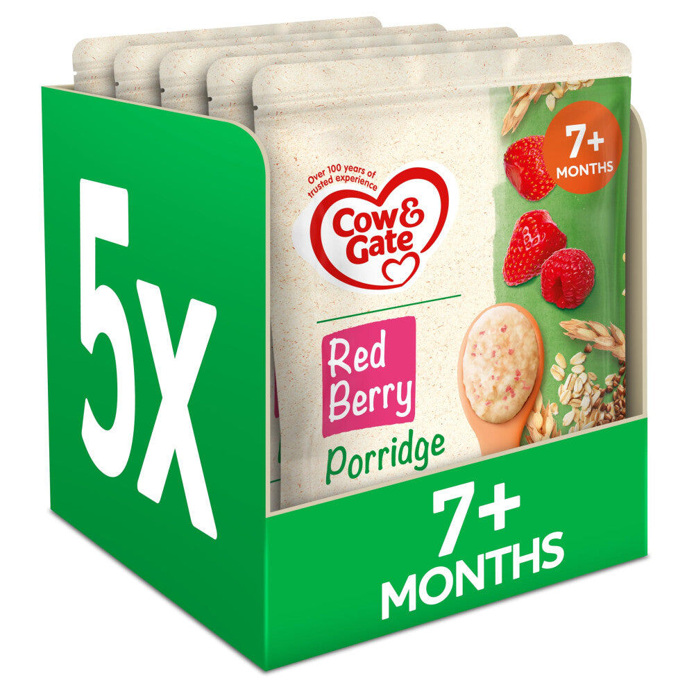 Cow & Gate Red Berry Wholegrain Porridge Baby Food Cereal, 7+ Months, 200g (Pack of 4)