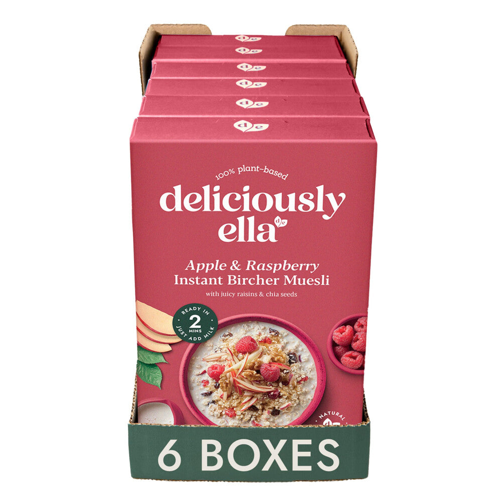 Deliciously Ella Apple & Raspberry Bircher Muesli - 6 x 400g Boxes - Gluten Free | Vegan Friendly | Healthy Breakfast | Granola & Muesli