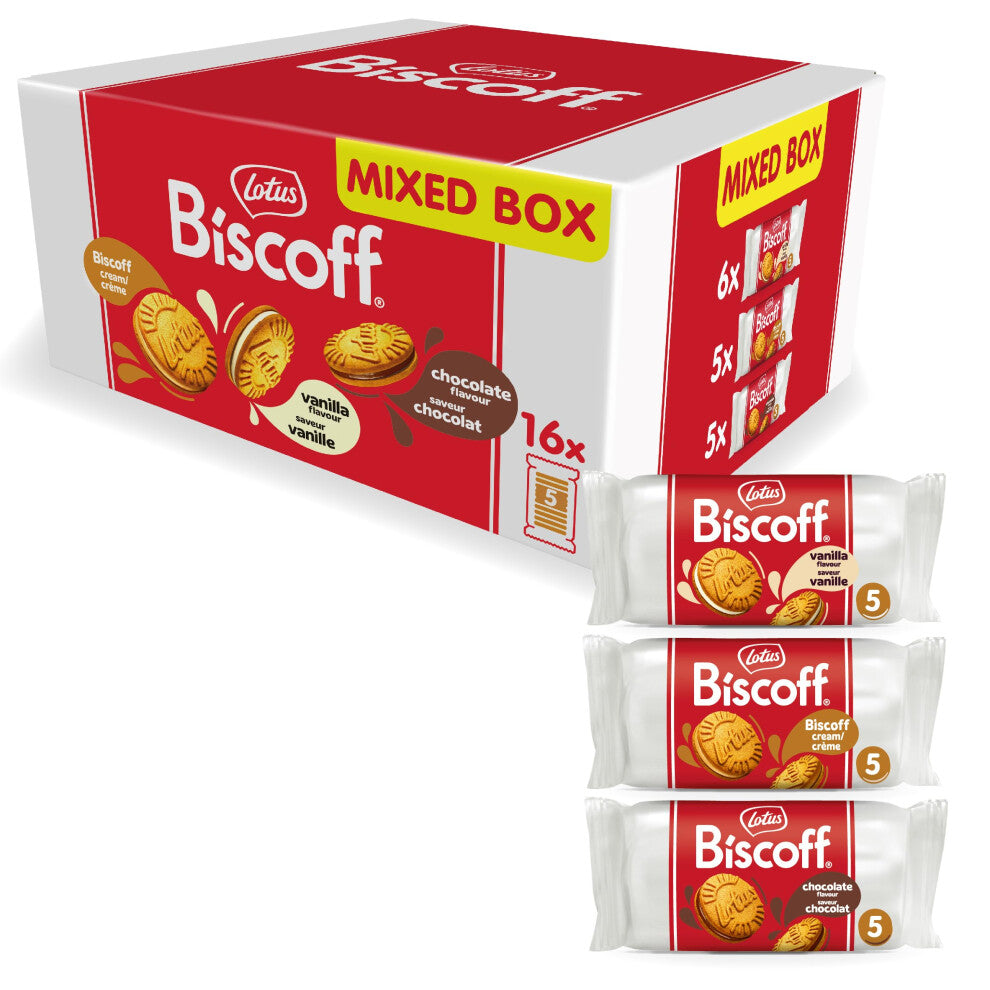 Biscoff - Sandwich Biscuits Variety Pack - 3 Flavours: Vanilla, Chocolate & Biscoff Cream - 5 Sandwich cookies per pack - Ingredients from natural