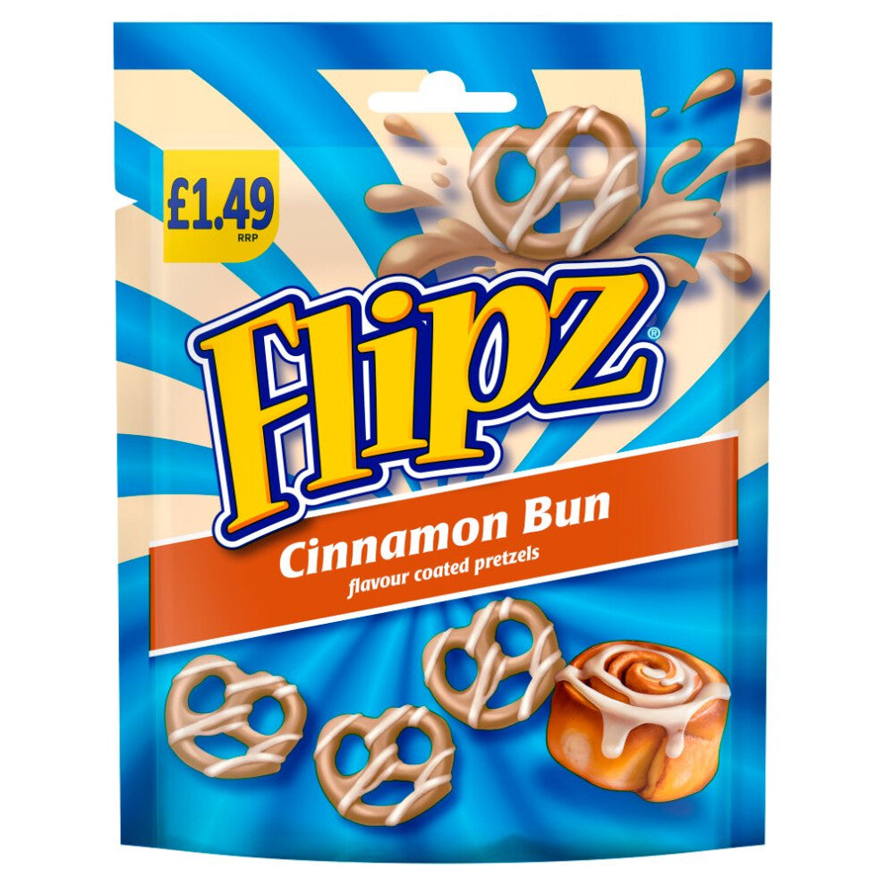 Flipz Cinnamon Bun Flavour Coated Pretzel Snacks 80g - Pack of 12