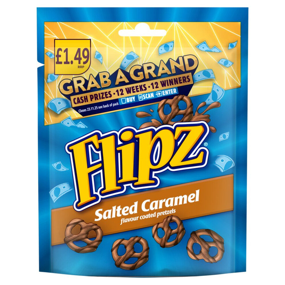 Flipz Salted Caramel Flavour Coated Pretzel Snacks 80g (Pack of 12)