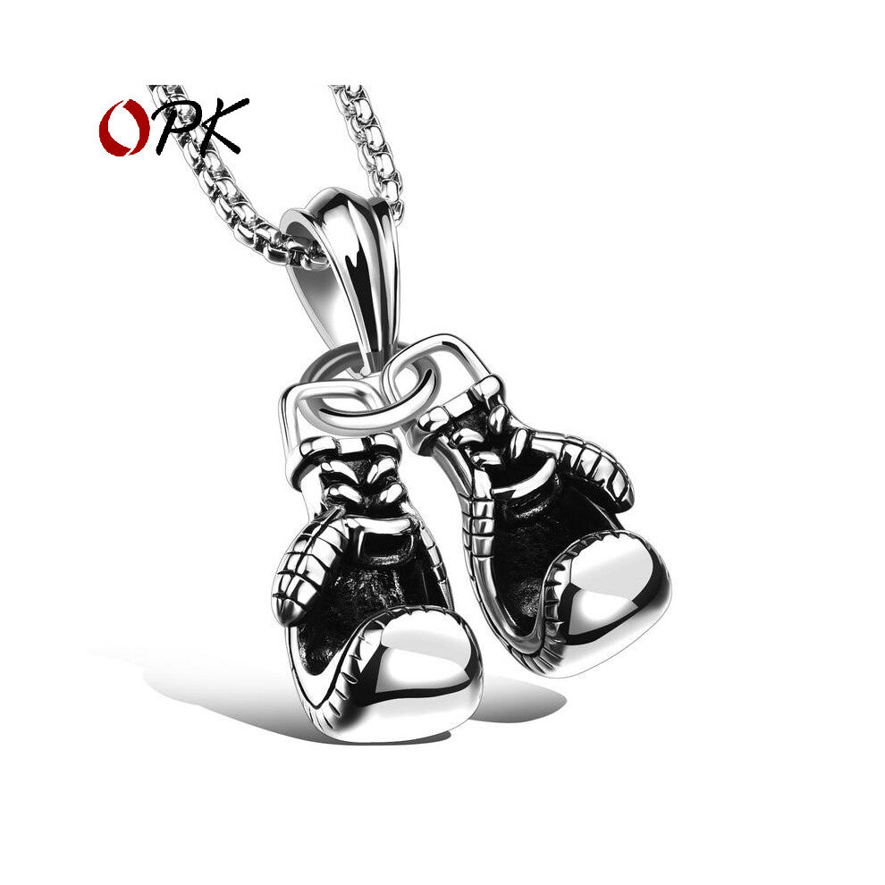 OPK retro fitness boxing gloves titanium steel necklace lettering aggressive fashion punk pendant accessories
