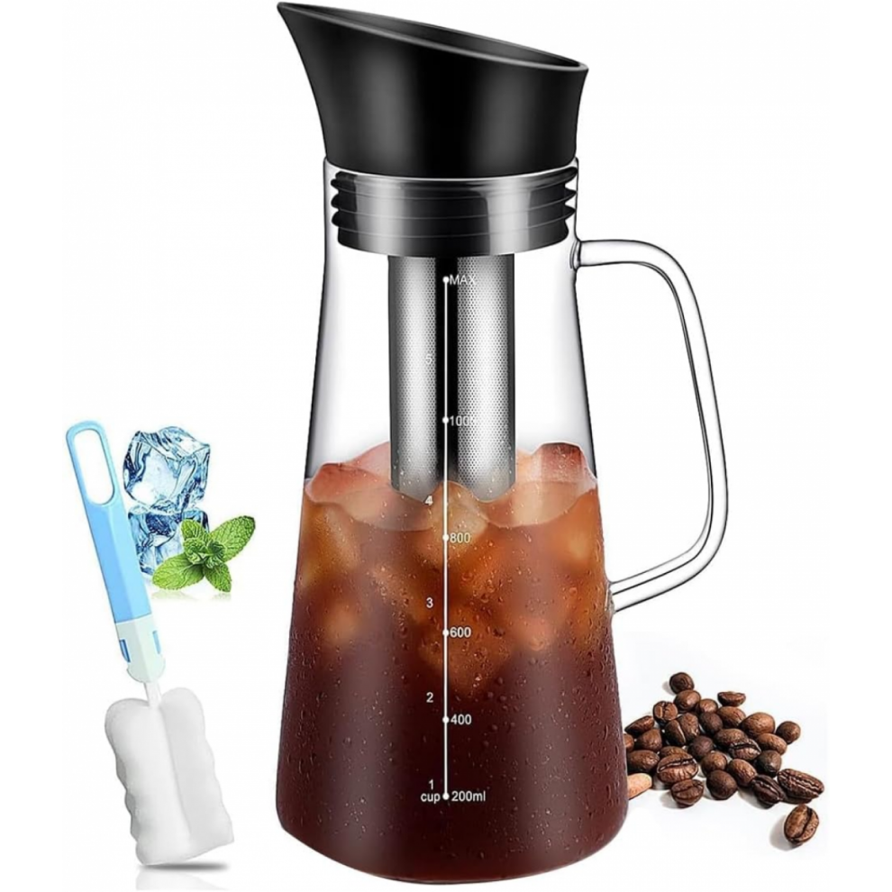 Cold Brew Coffee Maker, Iced Coffee Maker Machine, Cold Brew Tea Pitcher Durable Glass And Airtight Lid Coffee Pot 1.2l