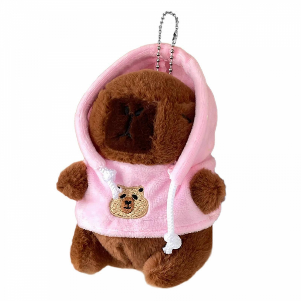 Plush Hoodies Capybara Charm Keychains Sweet Lovely Pendant Hangings Ornament Keyring Backpack Decoration Compatible with Women Girl Pink