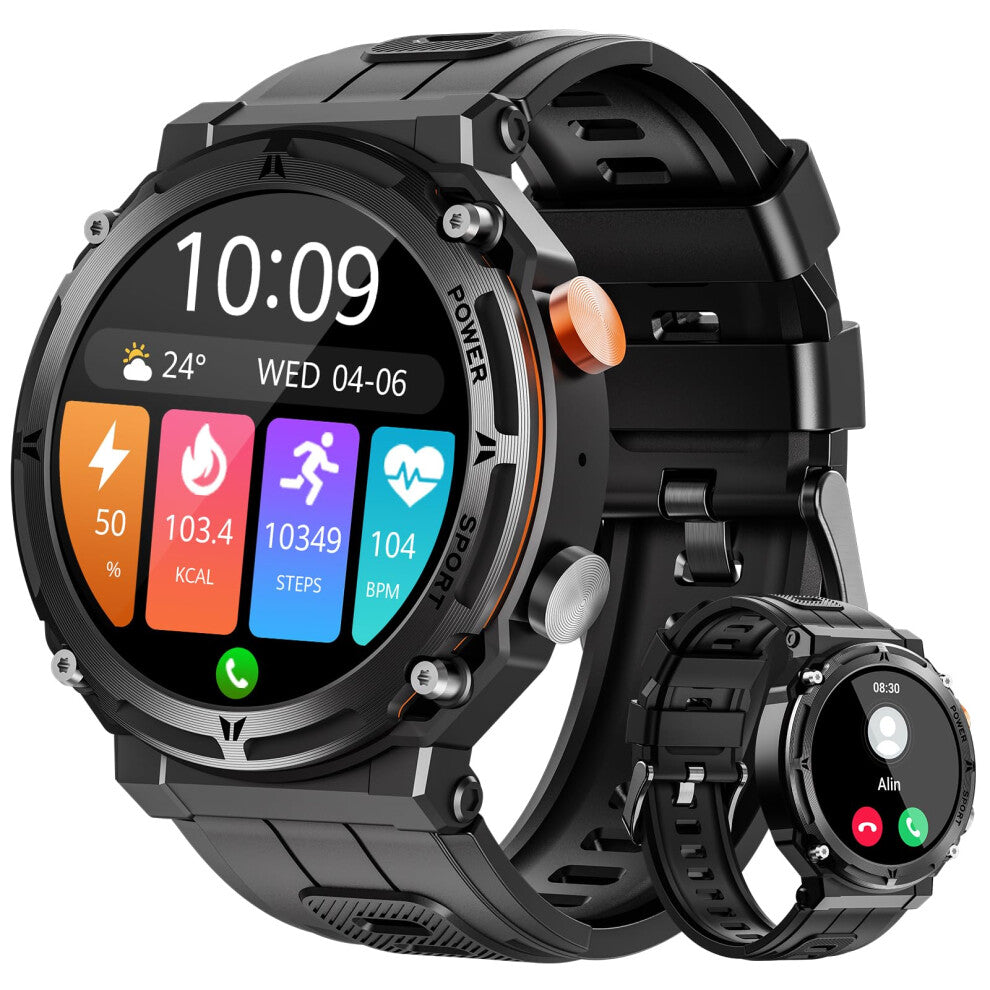 Military Smart Watches for Men, 5ATM Rugged Smart Watch with Bluetooth Call