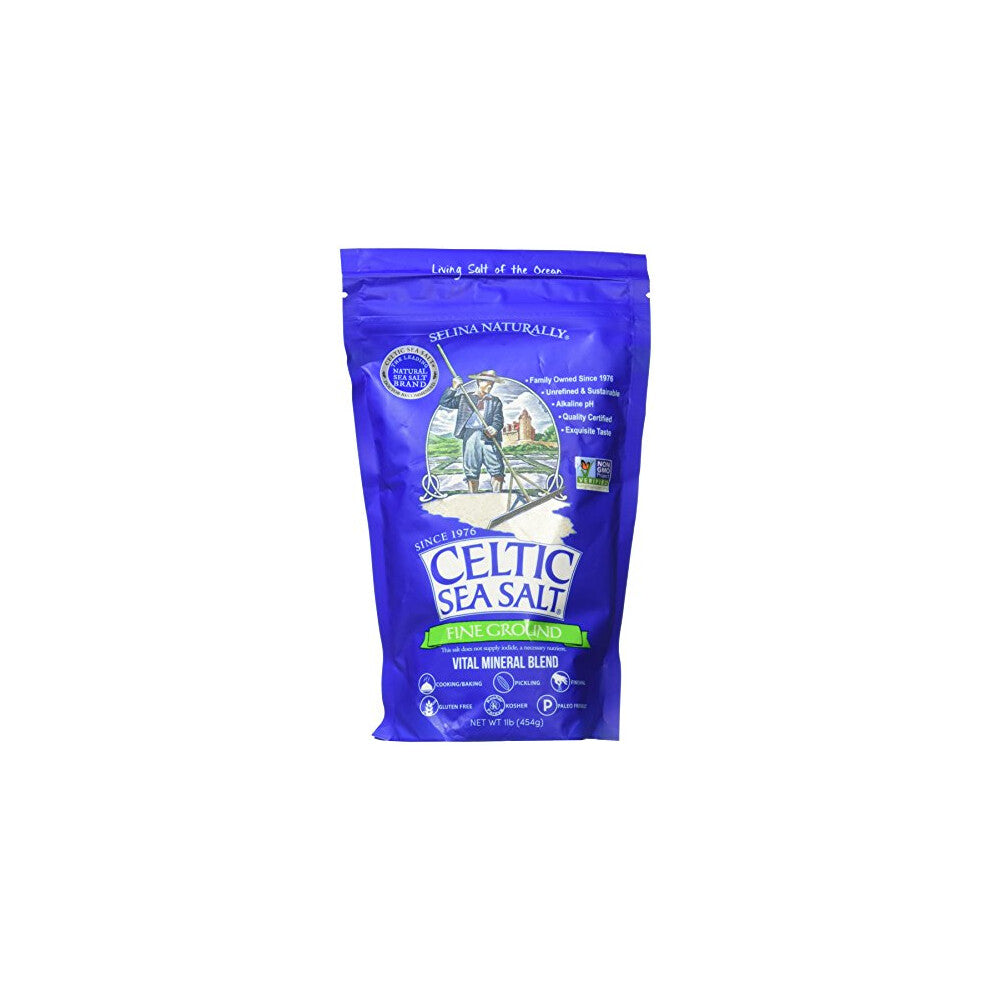 Fine Ground Celtic Sea Salt   (1) 16 Ounce Resealable Bag of Nutritious  Classic Sea Salt  Great for Cooking  Baking  Pickling  Finishing and Mor