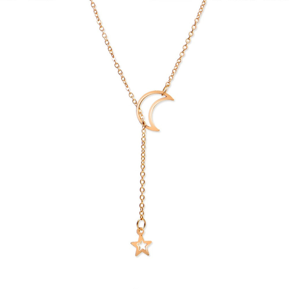 (N319-01) New Simple Moon Star Pendant Choker Necklace Simple Gold Color Alloy Charm Chain Collares Necklace For Women Party Jewelry