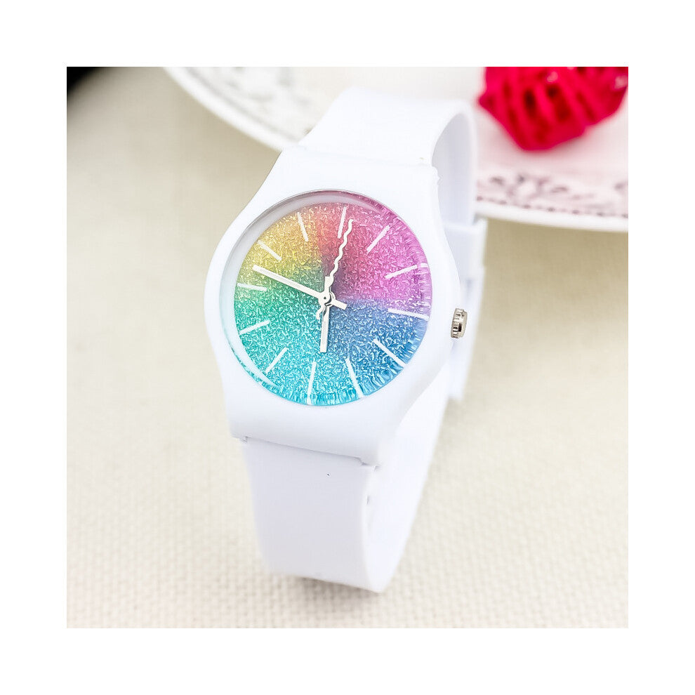 (White rainbow surface) Fashionable men's and women's glitter starry sky watches, Instagram casual primary and secondary school students' jelly quartz