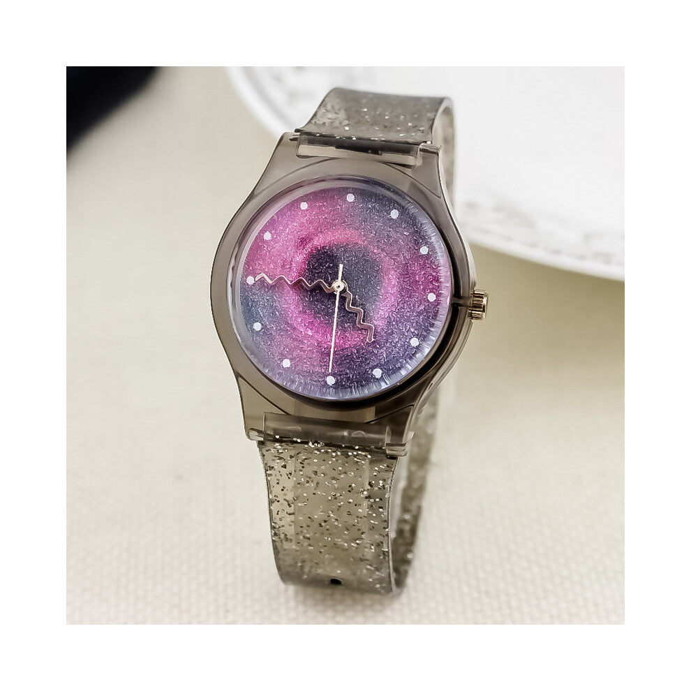 (Transparent black starry sky) Fashionable men's and women's glitter starry sky watches, Instagram casual primary and secondary school students' jelly