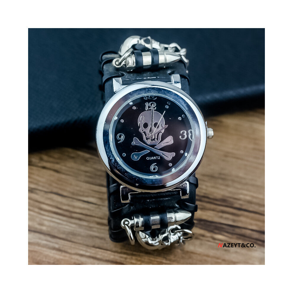 (black) New punk skull strap watches for both men and women, cross-border creative ghost head quartz electronic wristwatches