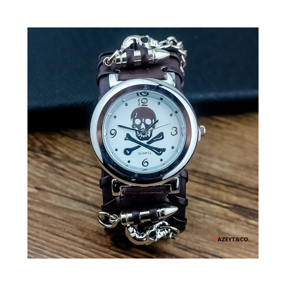 (brown) New punk skull strap watches for both men and women, cross-border creative ghost head quartz electronic wristwatches