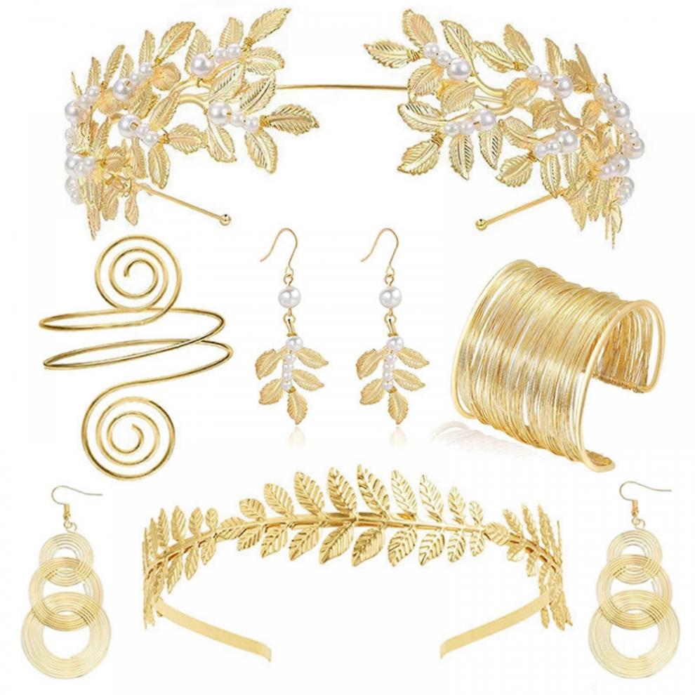 Grecian Goddesses Costume Accessories Bridal Costumes Jewelry Laurel Leaves Crown Pearls Earrings Upper Arm Cuffs Gifts Headband Hand Dress