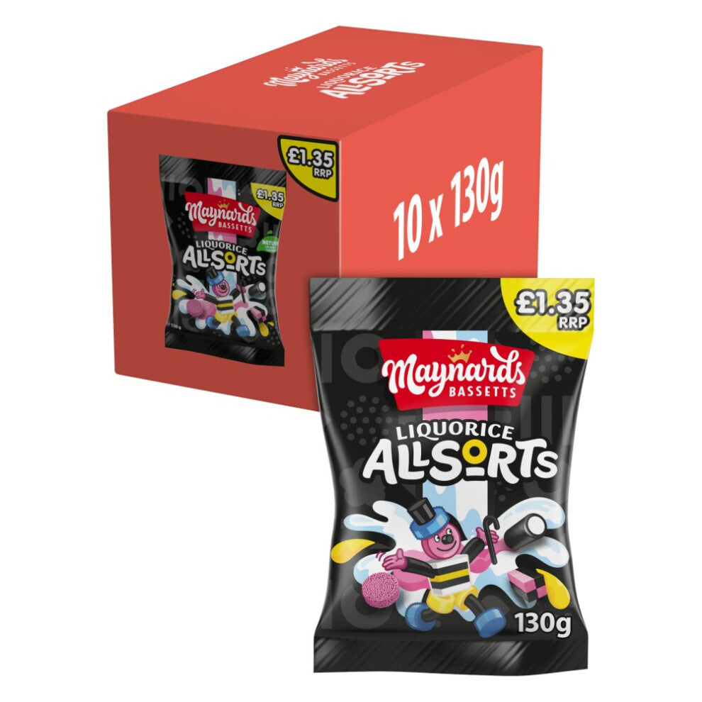Maynards Bassetts Liquorice Allsorts Sweets Bag 130g (Pack of 10)
