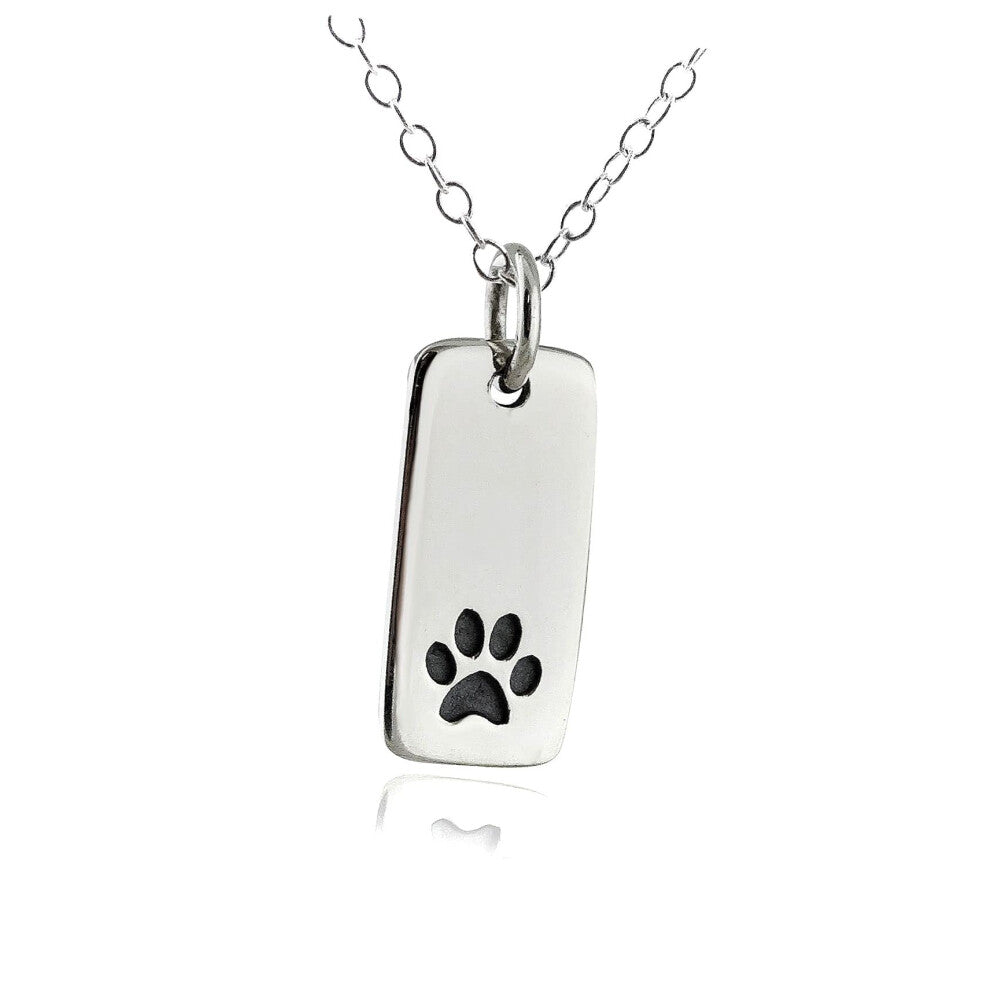 Paw Print Tag Charm Necklace  925 Sterling Silver Dog Cat Pet Pendant Charm Pendant Necklace for Women