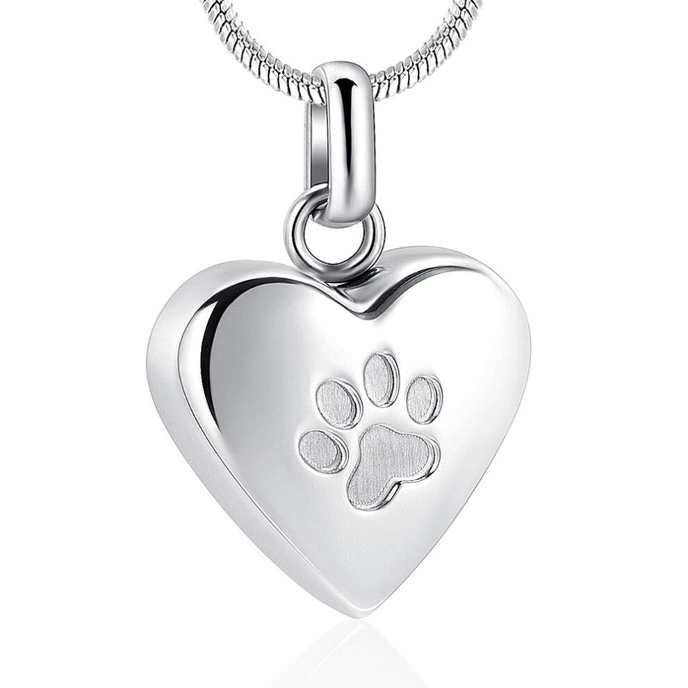 Pet Cremation Jewelry for Ashes Pendant Paw Print Pet Heart Urn Necklace Memorial Keepsake Jewelry for Pet-Dog's-Cat's Ashes HeartSilver