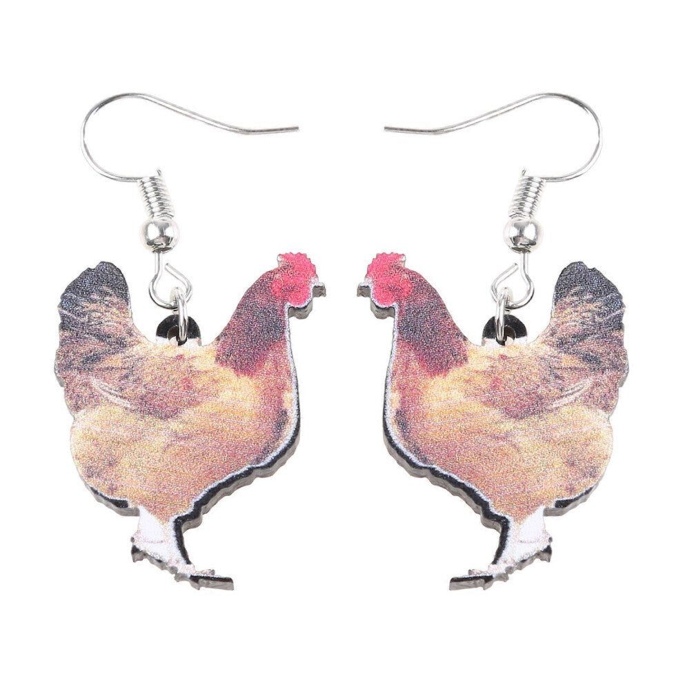 (As show, One size) 1Pair Acrylic Hen Earrings Animal Chicken Dangle Earrings Funny Farm Animal Earrings Lovely Jewellery Accessories