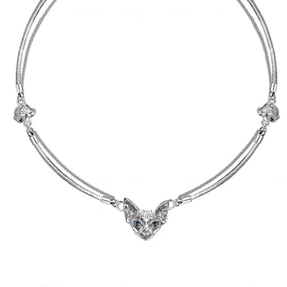 (As show, One size) Crystal Cat-shape Necklace Female Temperament Niche Net Red Ins Collarbone Chain Korean Version Student Simple Jewelry