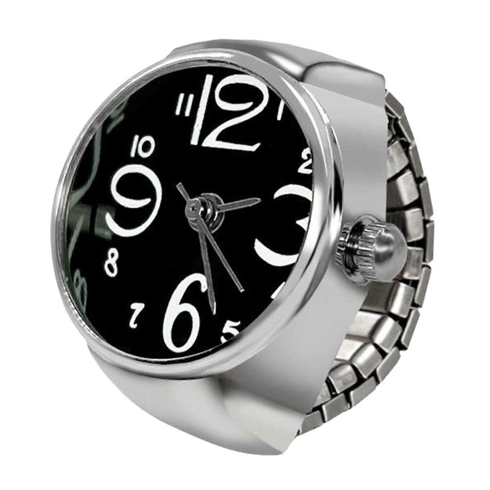 (Lake water blue, One size) Fashionable Finger Ring Watch Small Elastic Strap Alloys Elegant Watches Romantics Date Accessory  Black