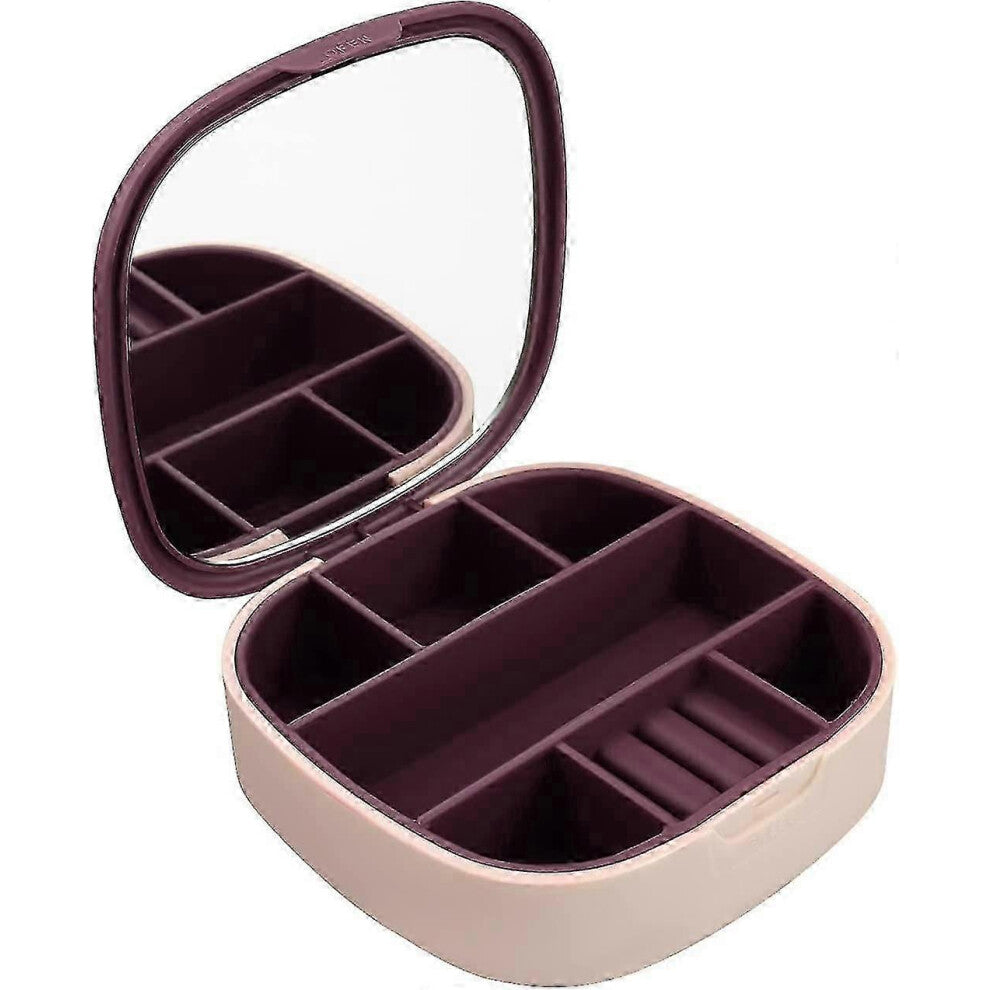 (As show, One size) Jewellery Box With Mirror, Mini Tpr Plastic Travel Jewelry Storage Case With 3pcs Silver