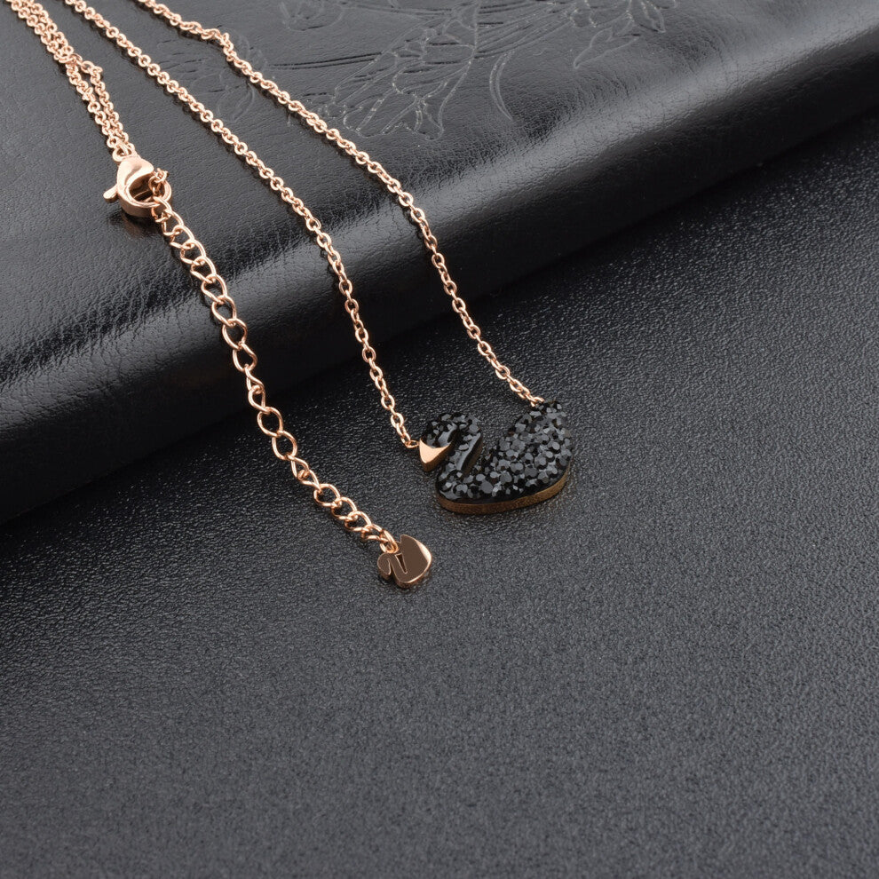 (Black Swan - Rose gold) Little red flower necklace, 18K rose gold titanium steel necklace, simple collarbone chain for women, swan pendant