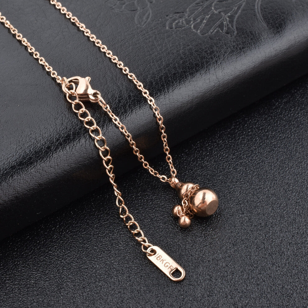 (Gourd - rose gold) Little red flower necklace, 18K rose gold titanium steel necklace, simple collarbone chain for women, swan pendant
