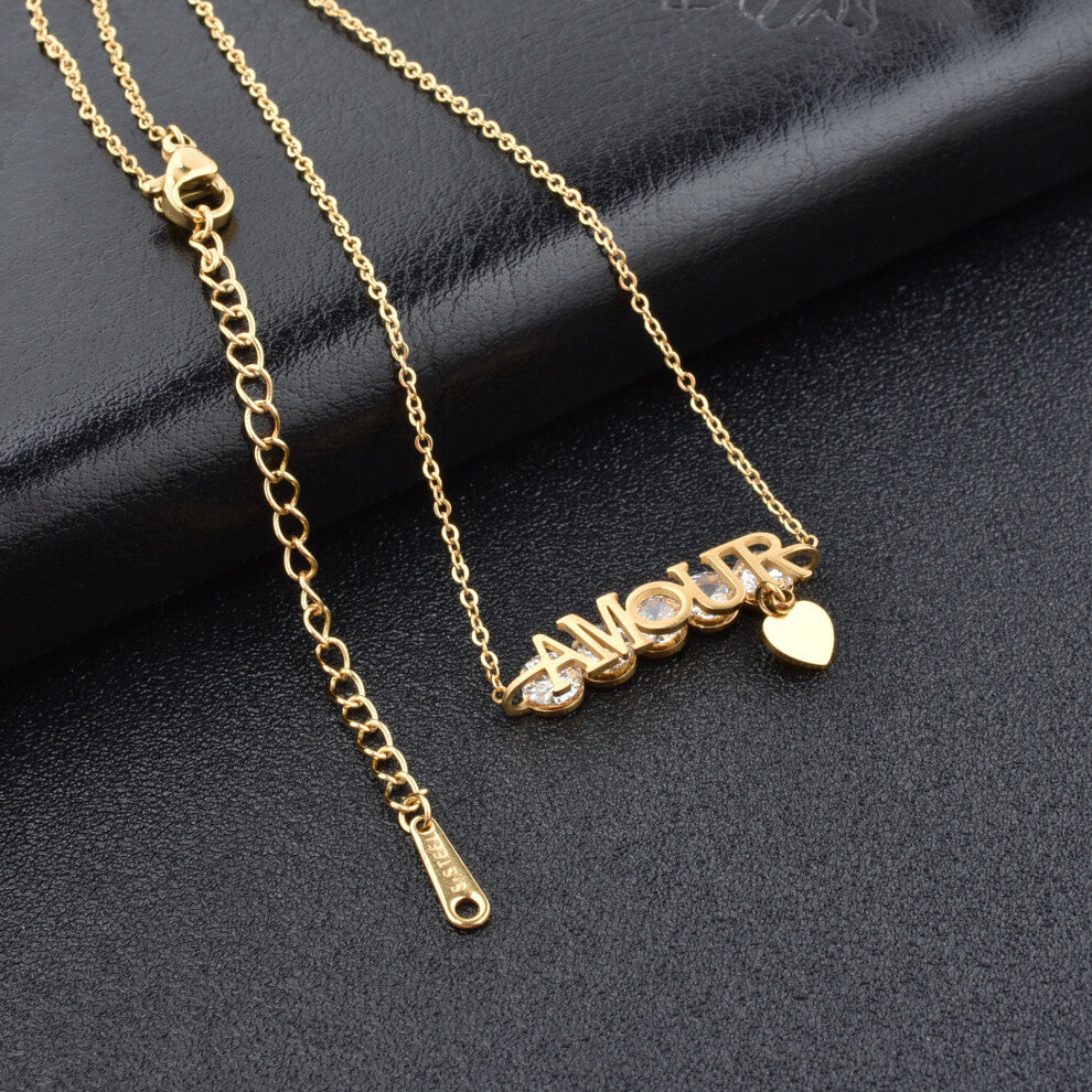 (AMOUR Diamond Gold) Little red flower necklace, 18K rose gold titanium steel necklace, simple collarbone chain for women, swan pendant