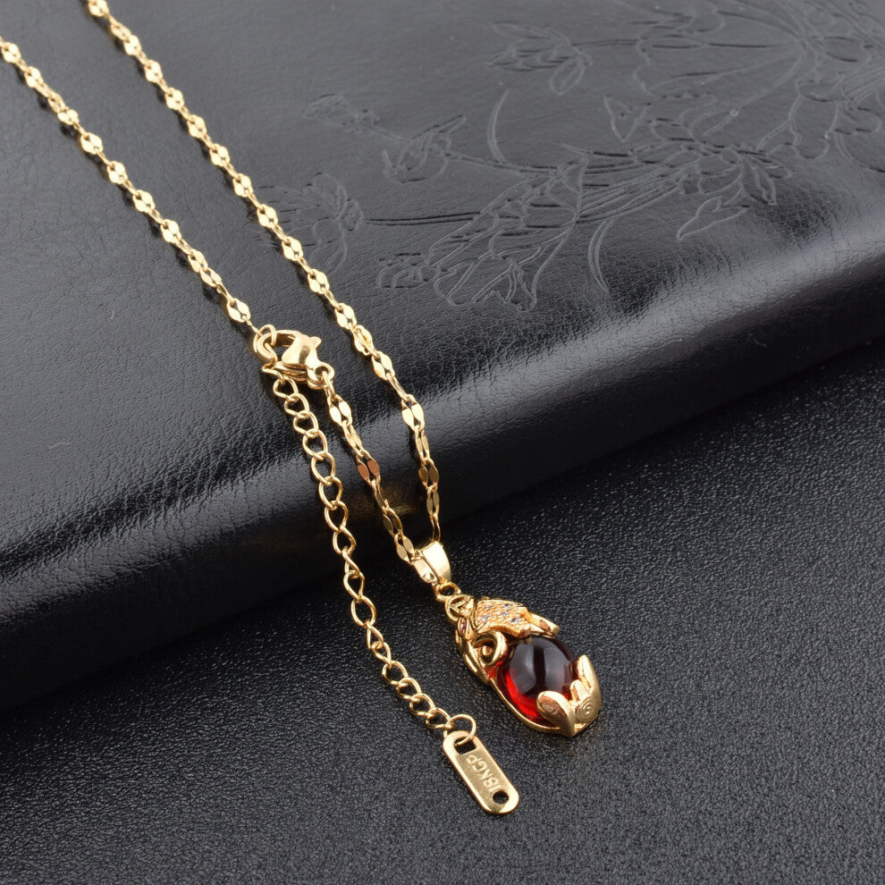(ruby mink gold) Little red flower necklace, 18K rose gold titanium steel necklace, simple collarbone chain for women, swan pendant