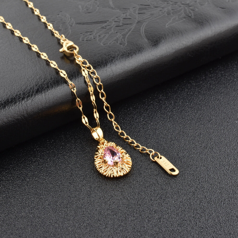 (tons of white stone petals) Little red flower necklace, 18K rose gold titanium steel necklace, simple collarbone chain for women, swan pendant