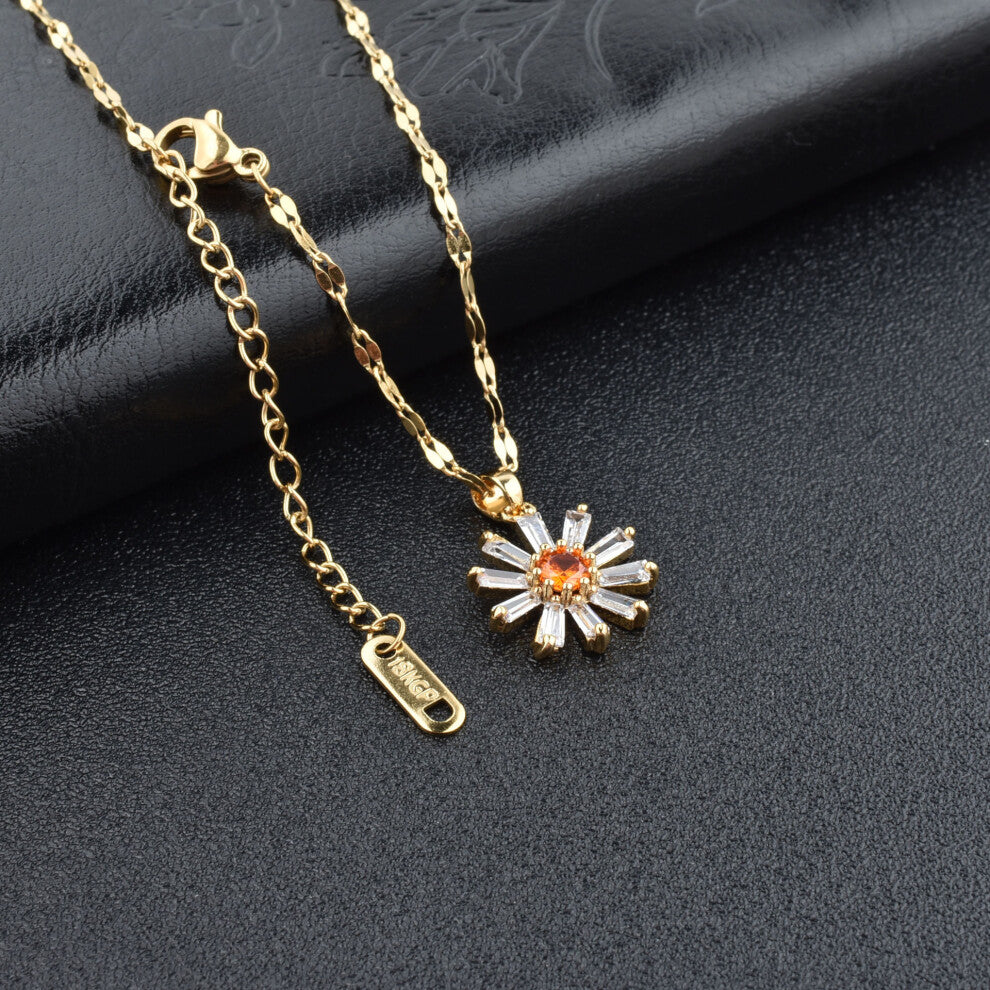 (Little Daisy Gold) Little red flower necklace, 18K rose gold titanium steel necklace, simple collarbone chain for women, swan pendant
