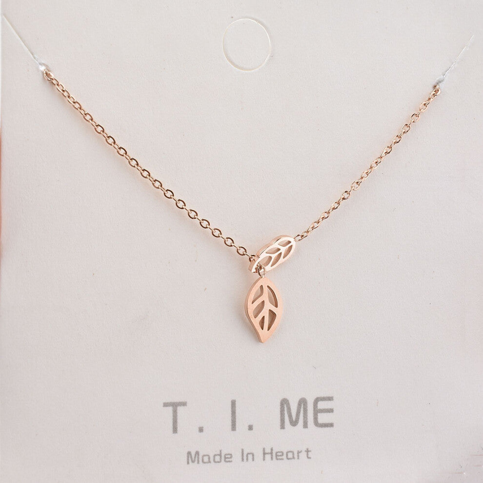 (two-leaf rose gold) Little red flower necklace, 18K rose gold titanium steel necklace, simple collarbone chain for women, swan pendant