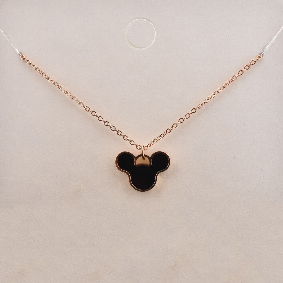 (Mickey Mouse Black Rose Gold) Little red flower necklace, 18K rose gold titanium steel necklace, simple collarbone chain for women, swan pendant