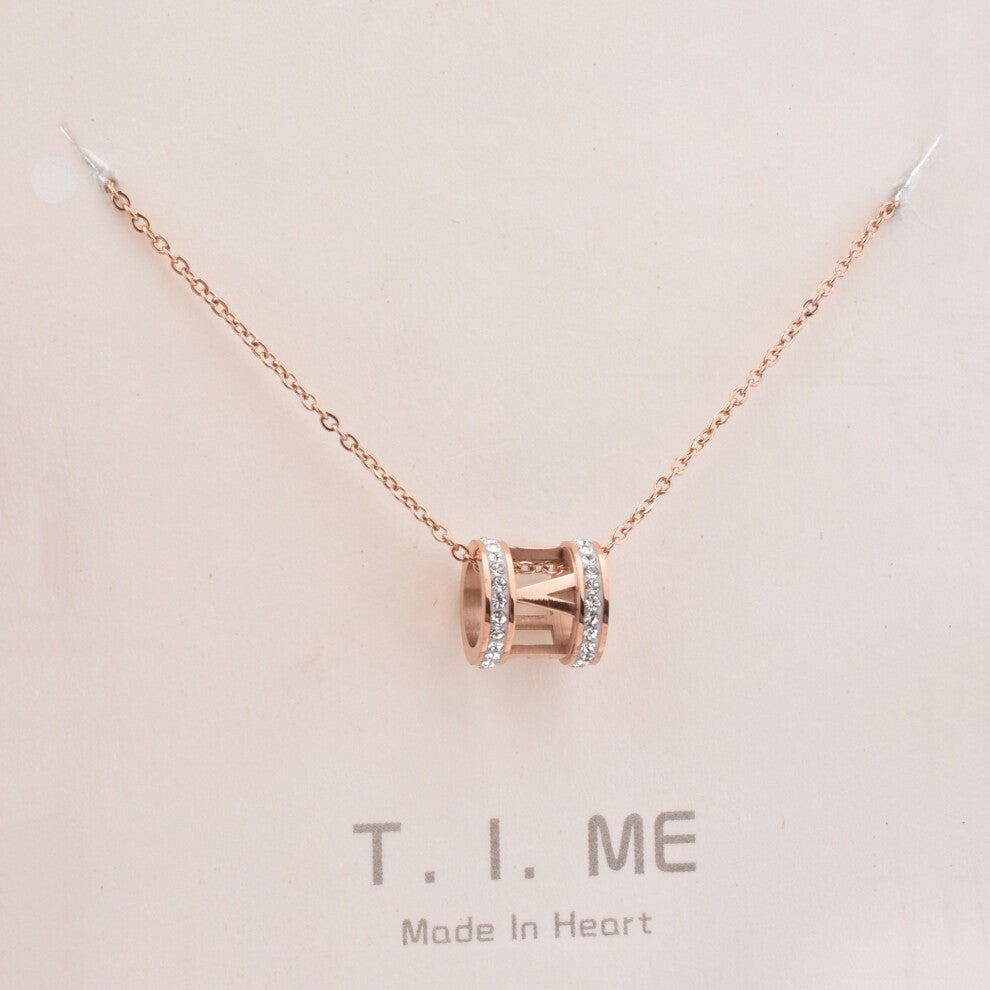 (rows of diamond tubes in rose gold) Little red flower necklace, 18K rose gold titanium steel necklace, simple collarbone chain for women, swan pendan