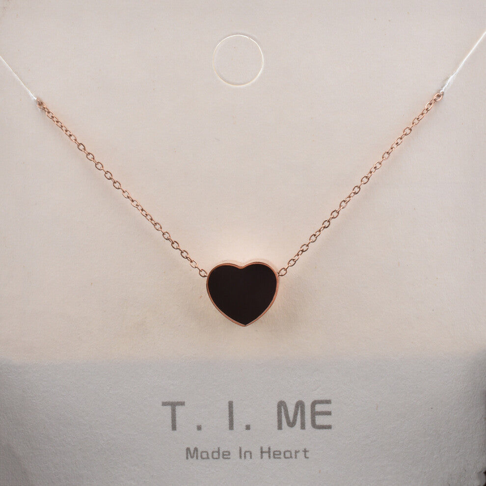 (Heart Black Rose gold) Little red flower necklace, 18K rose gold titanium steel necklace, simple collarbone chain for women, swan pendant