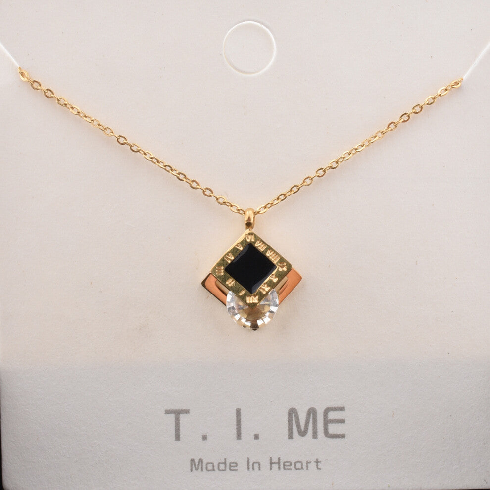 (Black Luo Wen accompanies the home with white stones and gold) Little red flower necklace, 18K rose gold titanium steel necklace, simple collarbone c