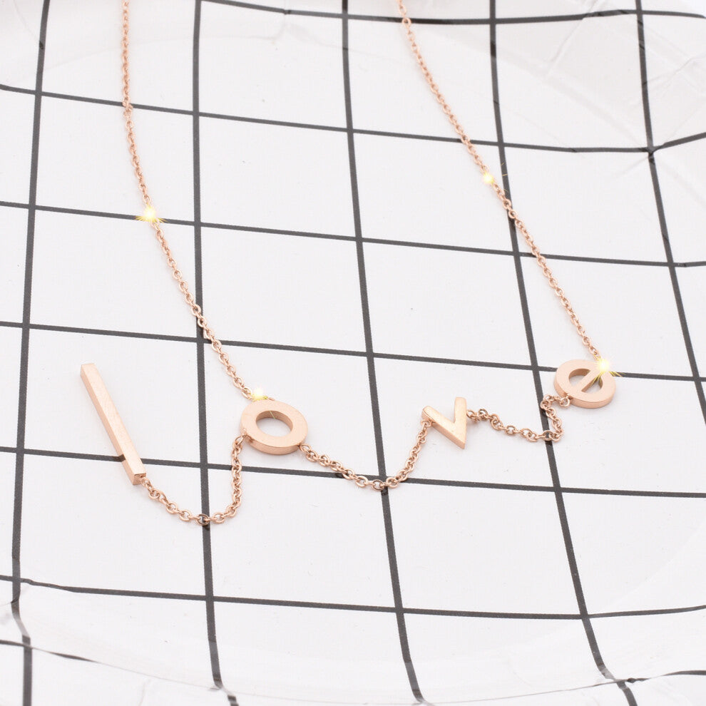 (LOVE Connected rose gold) Little red flower necklace, 18K rose gold titanium steel necklace, simple collarbone chain for women, swan pendant