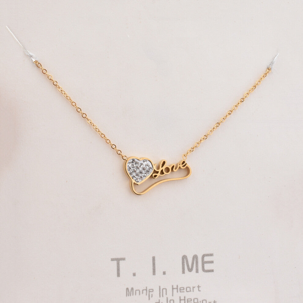 (Heart Diamond love gold) Little red flower necklace, 18K rose gold titanium steel necklace, simple collarbone chain for women, swan pendant