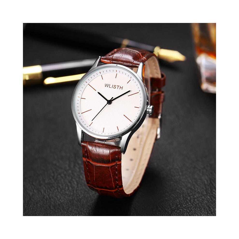 (White face with brown bands) Middle-aged and elderly men's watches, men's watches with large numbers, waterproof quartz watches, senior watches