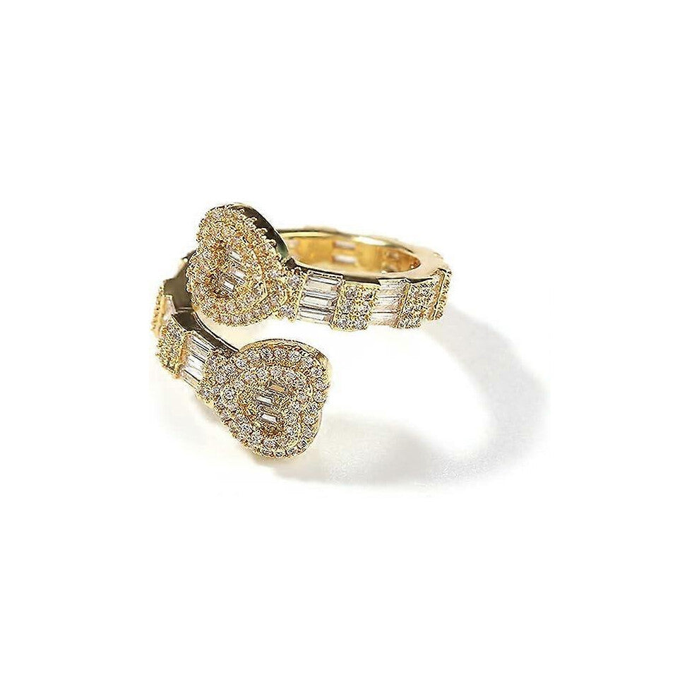 (As show, One size) Gold Heart Rings for Women Bling Iced Out Rings Cubic Zirconia Diamond Ring Men Women Rhinestone Ring Engagement Wedding Promise R