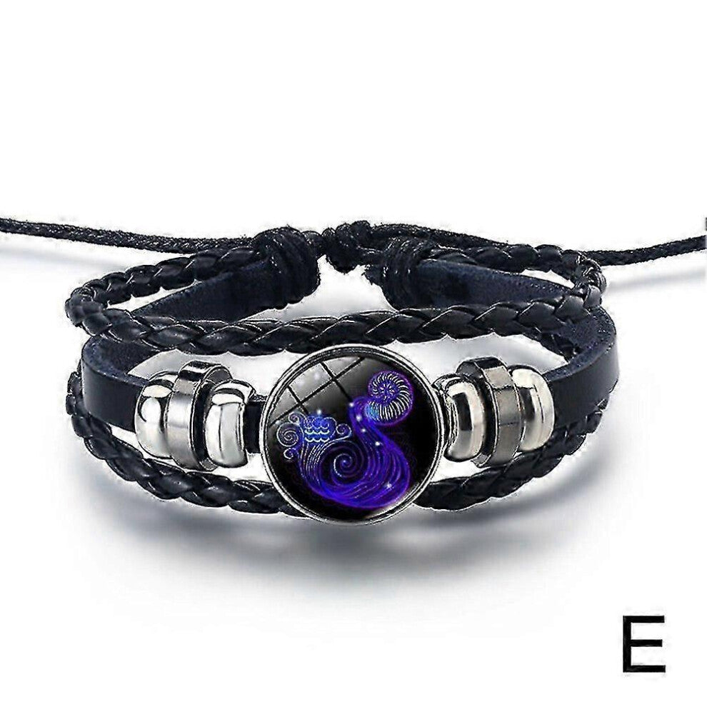(Leo, One size) Serene Manifestation Bracelet 12constellations Gemstone Leather Improve Energy
