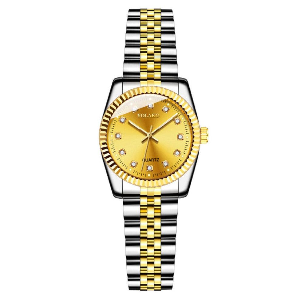 (A small trumpet with a golden face) Simple and casual student fashion quartz gold suit men's watch couple