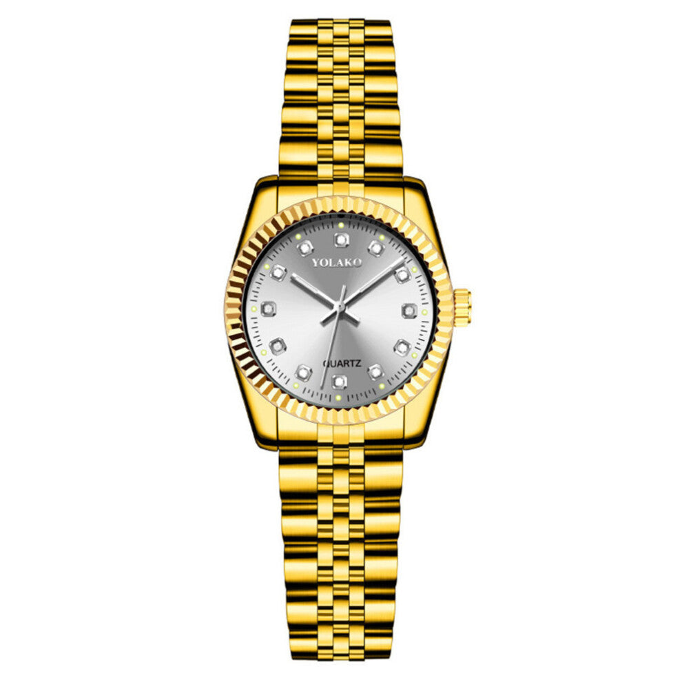 (A small trumpet with a gold band and a silver face) Simple and casual student fashion quartz gold suit men's watch couple