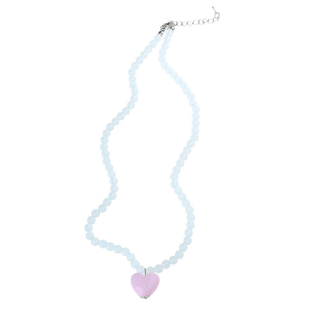 (7, One size) Handmade Beaded Chain Short Chokers for Women Candy Color Heart Pendant Necklace Summer Beach Collarbone Chain Jewelry  4
